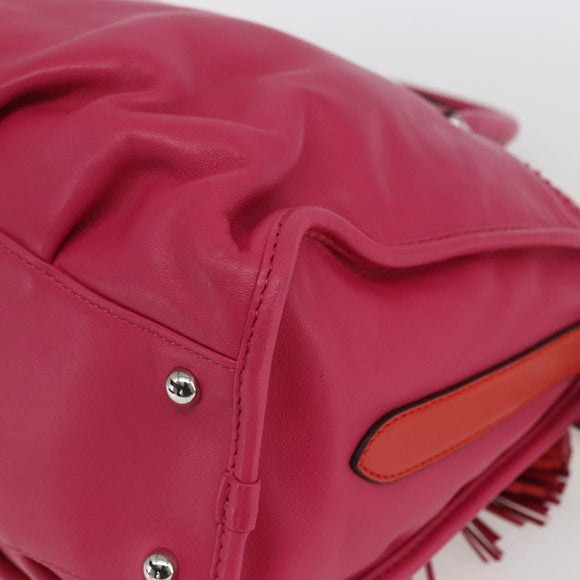 LOEWE Anagram Seville Hand Bag Leather 2way Pink Silver Auth ka1644M