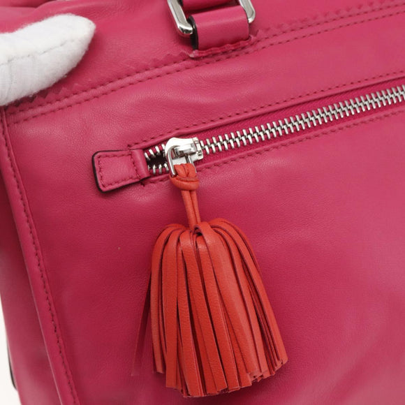 LOEWE Anagram Seville Hand Bag Leather 2way Pink Silver Auth ka1644M