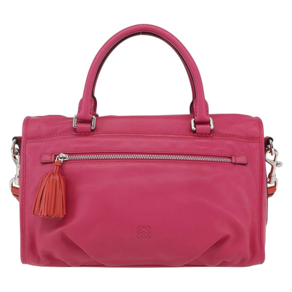 LOEWE Anagram Seville Hand Bag Leather 2way Pink Silver Auth ka1644M