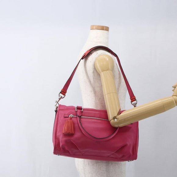 LOEWE Anagram Seville Hand Bag Leather 2way Pink Silver Auth ka1644M