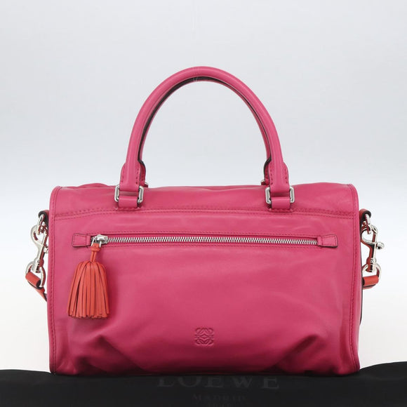 LOEWE Anagram Seville Hand Bag Leather 2way Pink Silver Auth ka1644M