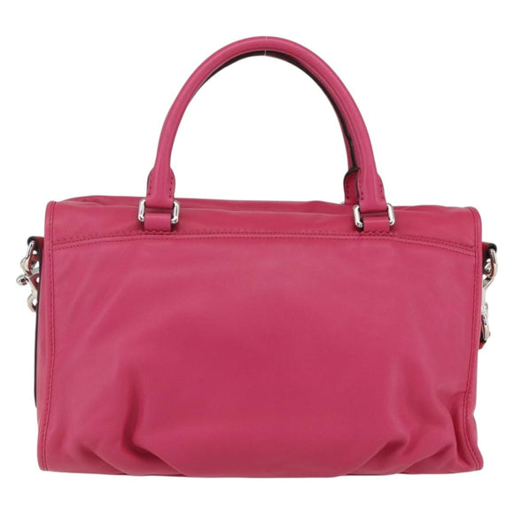 LOEWE Anagram Seville Hand Bag Leather 2way Pink Silver Auth ka1644M