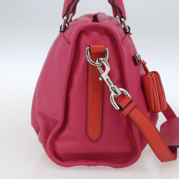 LOEWE Anagram Seville Hand Bag Leather 2way Pink Silver Auth ka1644M