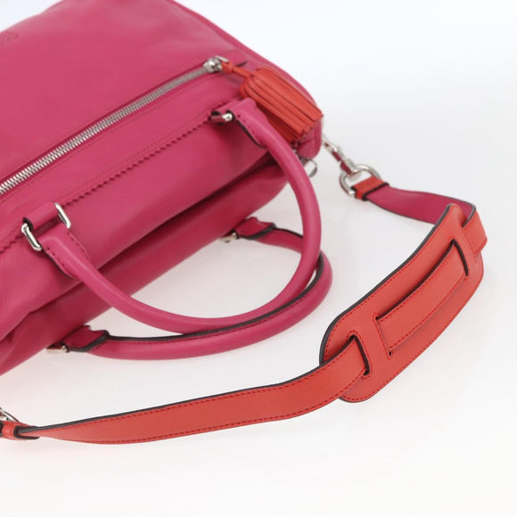 LOEWE Anagram Seville Hand Bag Leather 2way Pink Silver Auth ka1644M