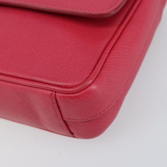 PRADA Chain Shoulder Bag Safiano leather Pink Silver Auth ka1645V