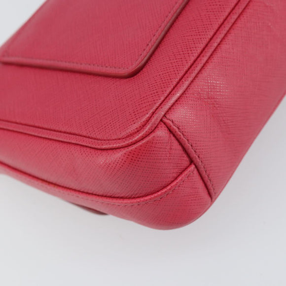 PRADA Chain Shoulder Bag Safiano leather Pink Silver Auth ka1645V