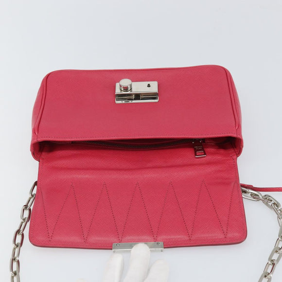 PRADA Chain Shoulder Bag Safiano leather Pink Silver Auth ka1645V