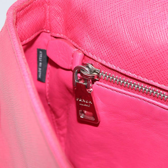 PRADA Chain Shoulder Bag Safiano leather Pink Silver Auth ka1645V