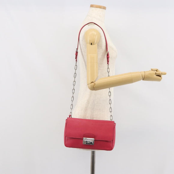 PRADA Chain Shoulder Bag Safiano leather Pink Silver Auth ka1645V