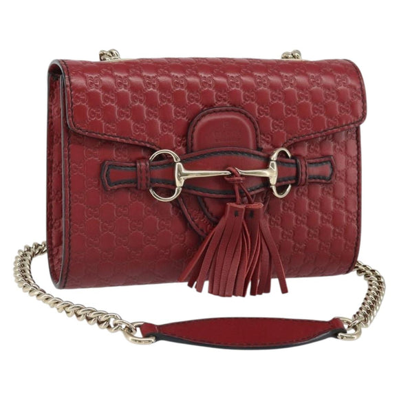 GUCCI Horsebit Micro GG Canvas Emily Bag Leather Outlet Red 449636 Auth ka1651