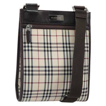 BURBERRY Nova Check Shoulder Bag Canvas Leather Beige Silver Auth ka1653V