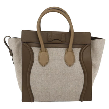 CELINE Luggage Medium Hand Bag Canvas Leather Beige Gold Auth ka1654SAM - 0