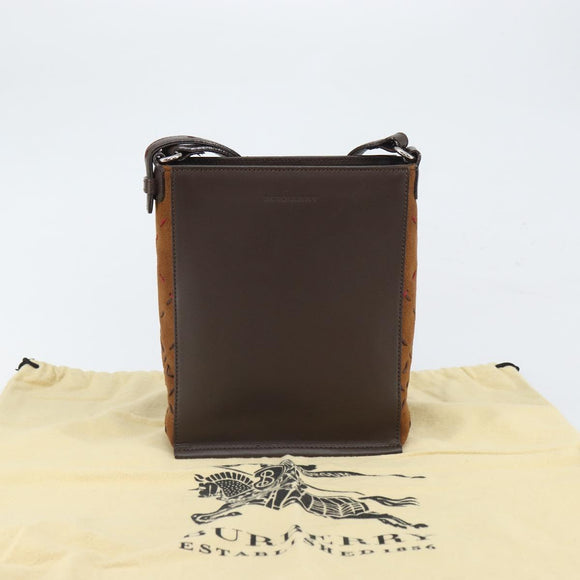 BURBERRY Shoulder Bag Leather Brown Silver Auth ka1655V
