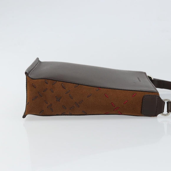 BURBERRY Shoulder Bag Leather Brown Silver Auth ka1655V