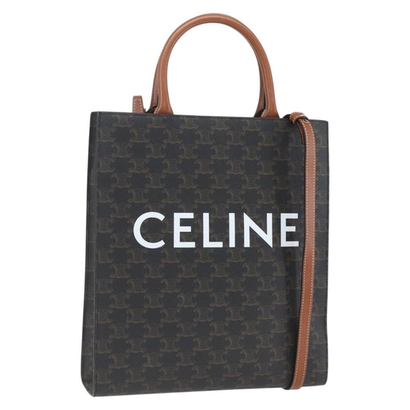 CELINE Triomphe Vertical Cabas Tote Bag PVC 2way Brown Auth ka1656SAM