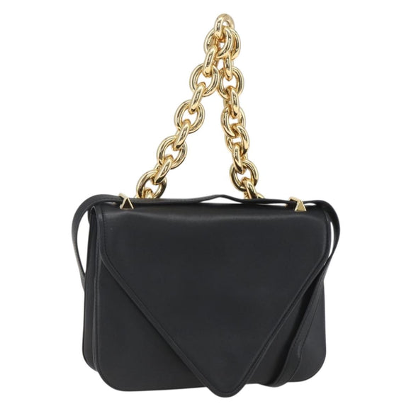 BOTTEGA VENETA Mount Shoulder Bag Leather 2way Black Gold Auth ka1658V