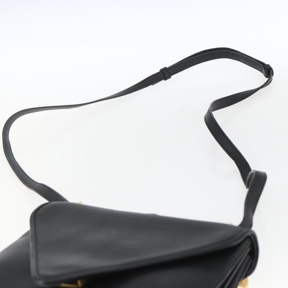 BOTTEGA VENETA Mount Shoulder Bag Leather 2way Black Gold Auth ka1658V