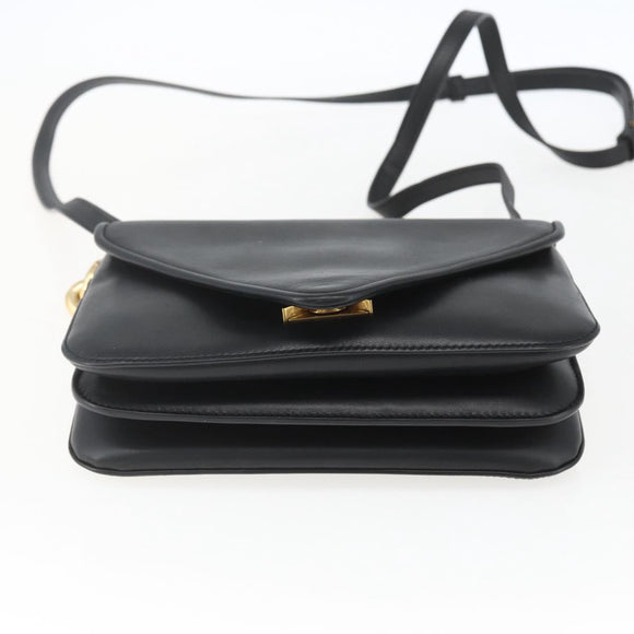 BOTTEGA VENETA Mount Shoulder Bag Leather 2way Black Gold Auth ka1658V