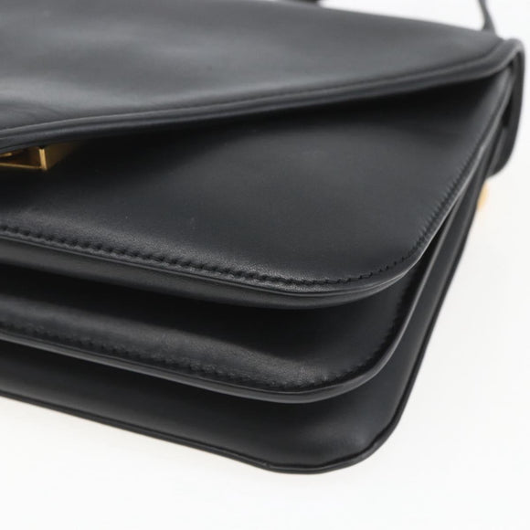 BOTTEGA VENETA Mount Shoulder Bag Leather 2way Black Gold Auth ka1658V