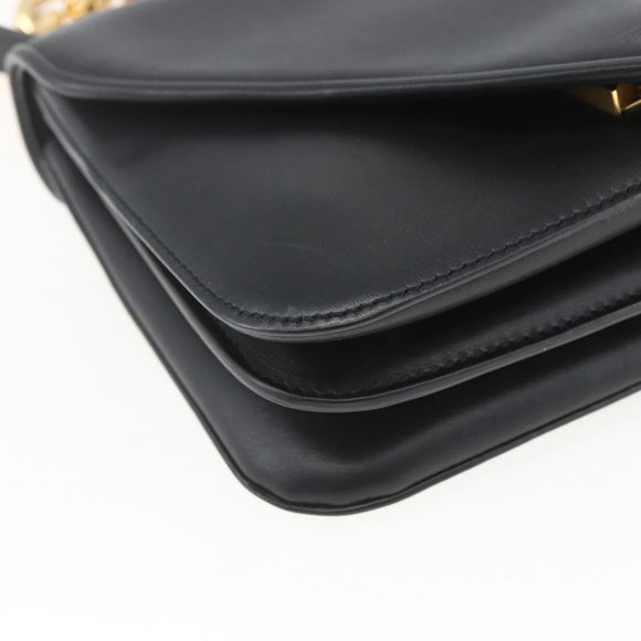 BOTTEGA VENETA Mount Shoulder Bag Leather 2way Black Gold Auth ka1658V