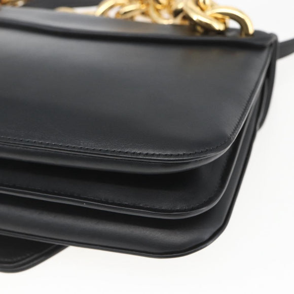 BOTTEGA VENETA Mount Shoulder Bag Leather 2way Black Gold Auth ka1658V