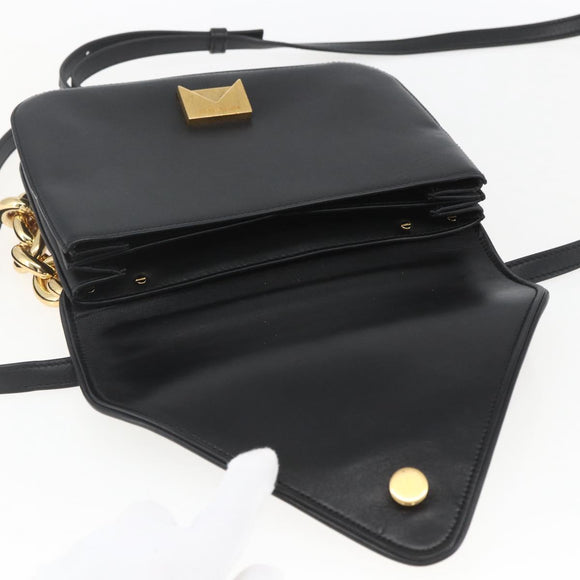 BOTTEGA VENETA Mount Shoulder Bag Leather 2way Black Gold Auth ka1658V