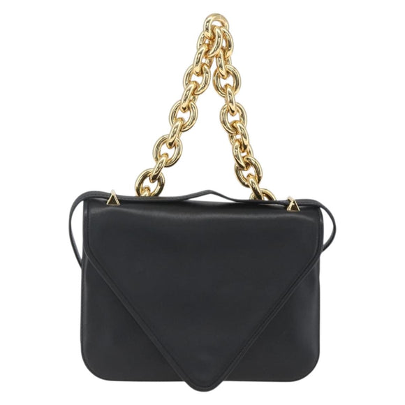 BOTTEGA VENETA Mount Shoulder Bag Leather 2way Black Gold Auth ka1658V
