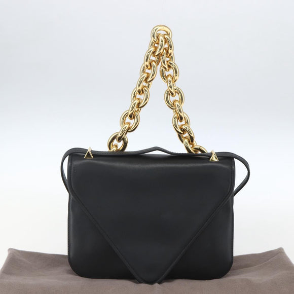 BOTTEGA VENETA Mount Shoulder Bag Leather 2way Black Gold Auth ka1658V