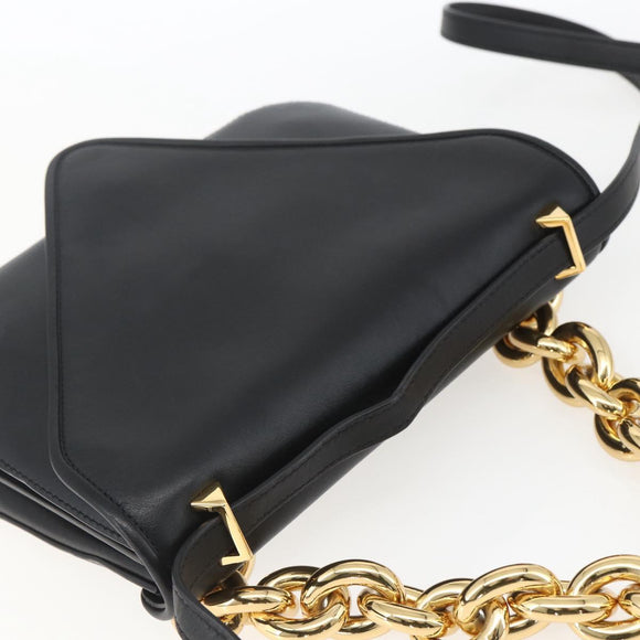 BOTTEGA VENETA Mount Shoulder Bag Leather 2way Black Gold Auth ka1658V