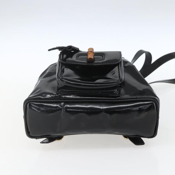 GUCCI Bamboo Backpack Patent leather Black Gold 003 1705 0030 Auth ka1659
