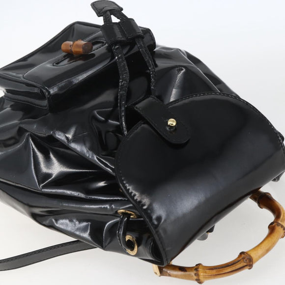 GUCCI Bamboo Backpack Patent leather Black Gold 003 1705 0030 Auth ka1659
