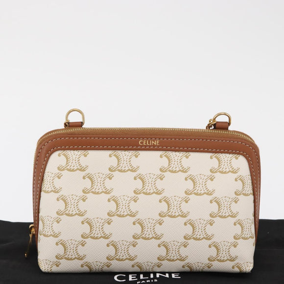 CELINE Triomphe Chain Shoulder Bag PVC Beige Gold Auth ka1661M