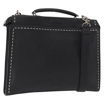 FENDI Selleria Peek A Boo Fit Hand Bag Leather 2way Black Silver Auth ka1663