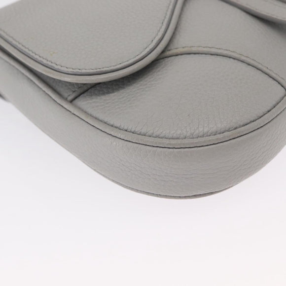 Christian Dior Saddle bag Body Bag Leather Gray Silver Auth ka1665V