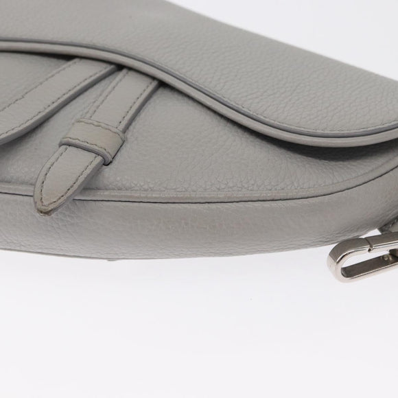 Christian Dior Saddle bag Body Bag Leather Gray Silver Auth ka1665V