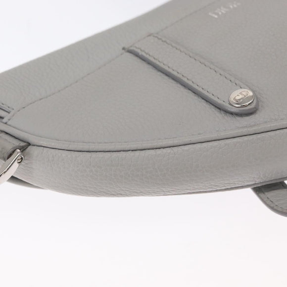 Christian Dior Saddle bag Body Bag Leather Gray Silver Auth ka1665V