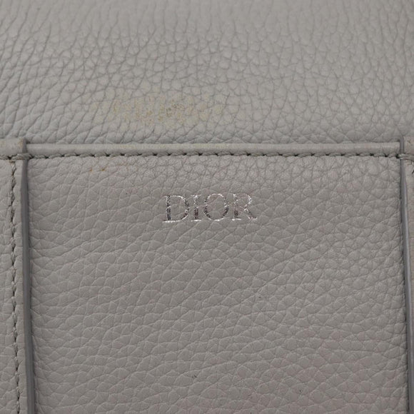 Christian Dior Saddle bag Body Bag Leather Gray Silver Auth ka1665V