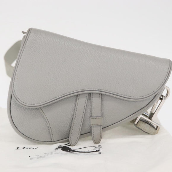 Christian Dior Saddle bag Body Bag Leather Gray Silver Auth ka1665V