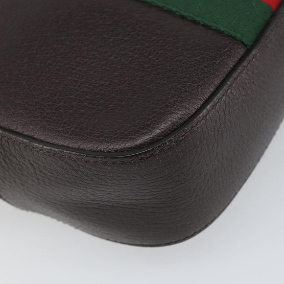 GUCCI Web Sherry Line Bee Bag Leather Dark Brown Gold Red 412008 Auth ka1667V