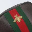 GUCCI Web Sherry Line Bee Bag Leather Dark Brown Gold Red 412008 Auth ka1667V-14