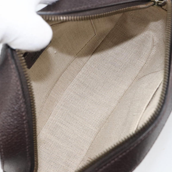 GUCCI Web Sherry Line Bee Bag Leather Dark Brown Gold Red 412008 Auth ka1667V