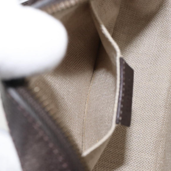 GUCCI Web Sherry Line Bee Bag Leather Dark Brown Gold Red 412008 Auth ka1667V