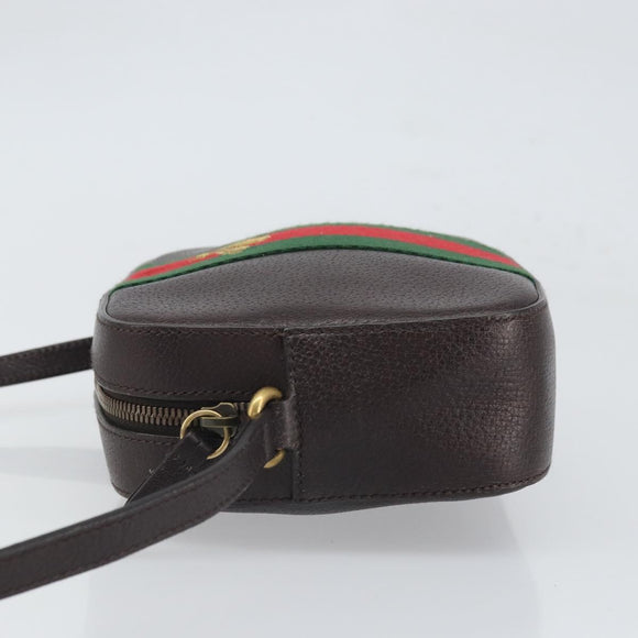 GUCCI Web Sherry Line Bee Bag Leather Dark Brown Gold Red 412008 Auth ka1667V