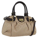 Salvatore Ferragamo Gancini Hand Bag Leather Canvas 2way Beige Gold Auth ka1671-1