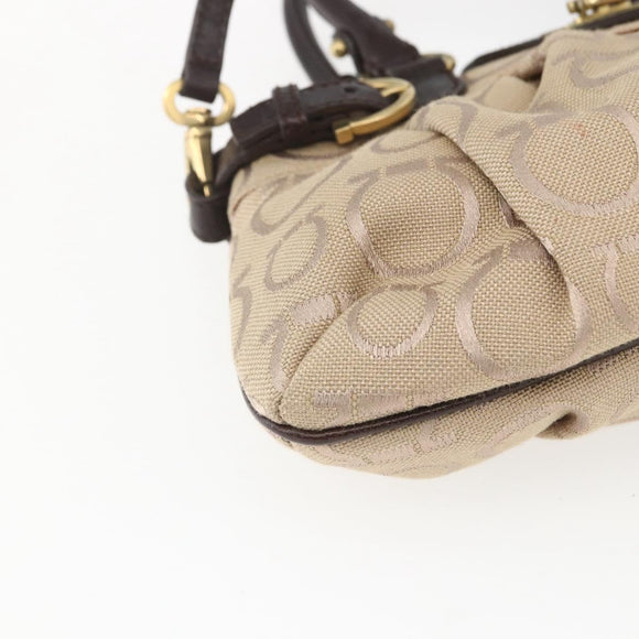 Salvatore Ferragamo Gancini Hand Bag Leather Canvas 2way Beige Gold Auth ka1671