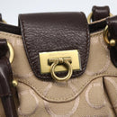 Salvatore Ferragamo Gancini Hand Bag Leather Canvas 2way Beige Gold Auth ka1671-16