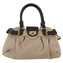 Salvatore Ferragamo Gancini Hand Bag Leather Canvas 2way Beige Gold Auth ka1671-2