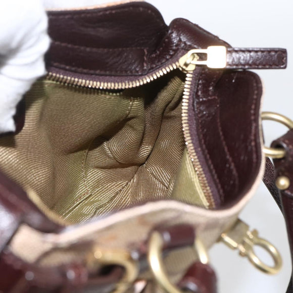Salvatore Ferragamo Gancini Hand Bag Leather Canvas 2way Beige Gold Auth ka1671