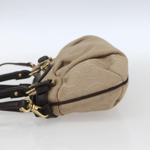 Salvatore Ferragamo Gancini Hand Bag Leather Canvas 2way Beige Gold Auth ka1671