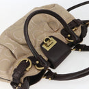 Salvatore Ferragamo Gancini Hand Bag Leather Canvas 2way Beige Gold Auth ka1671-6